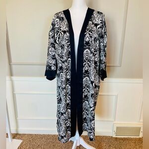 Investments Slim Factor NWT 2XL Duster Cardigan Black White Floral Long $98